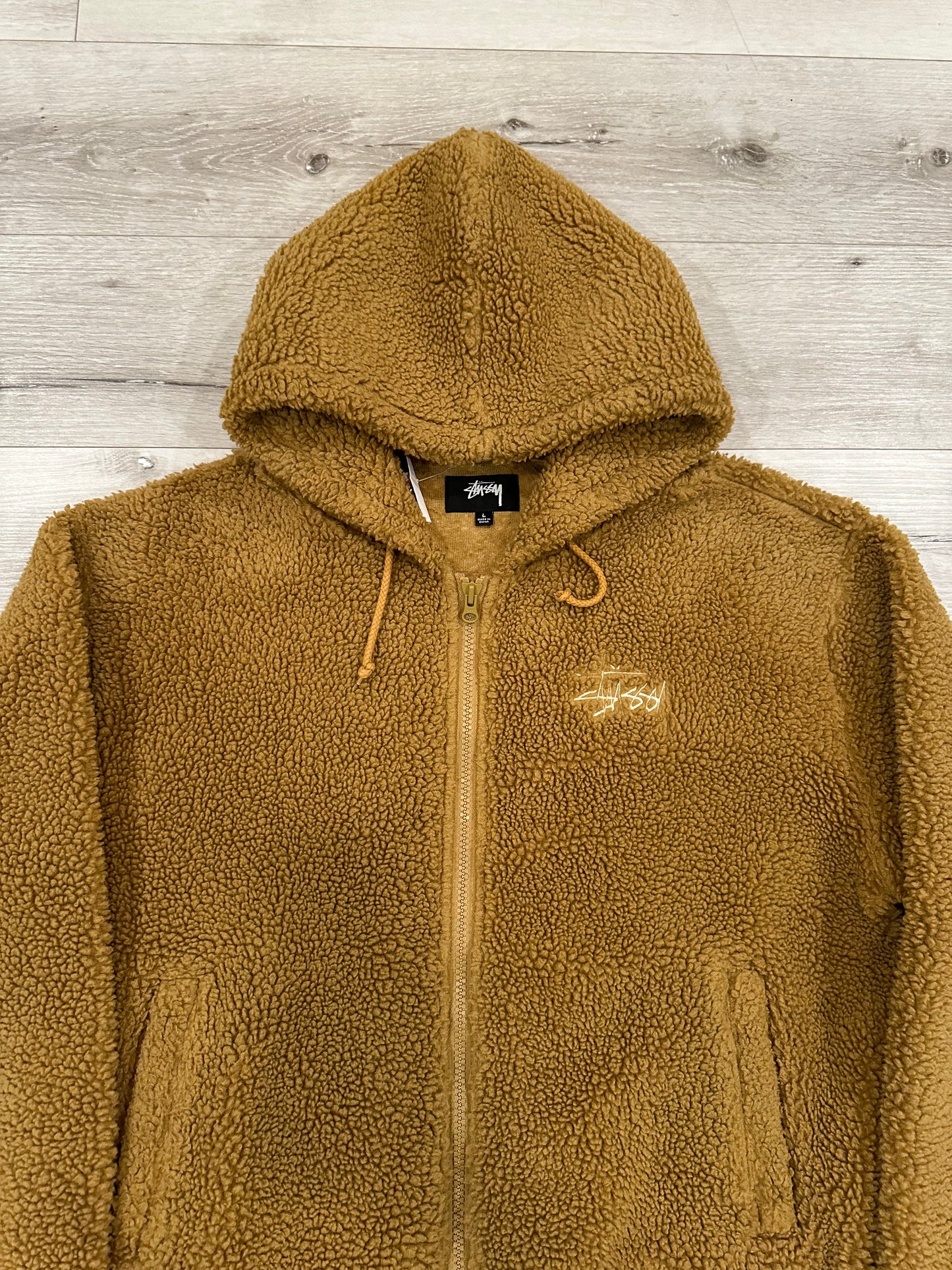 Stussy teddy bear fleece zip up hoodie