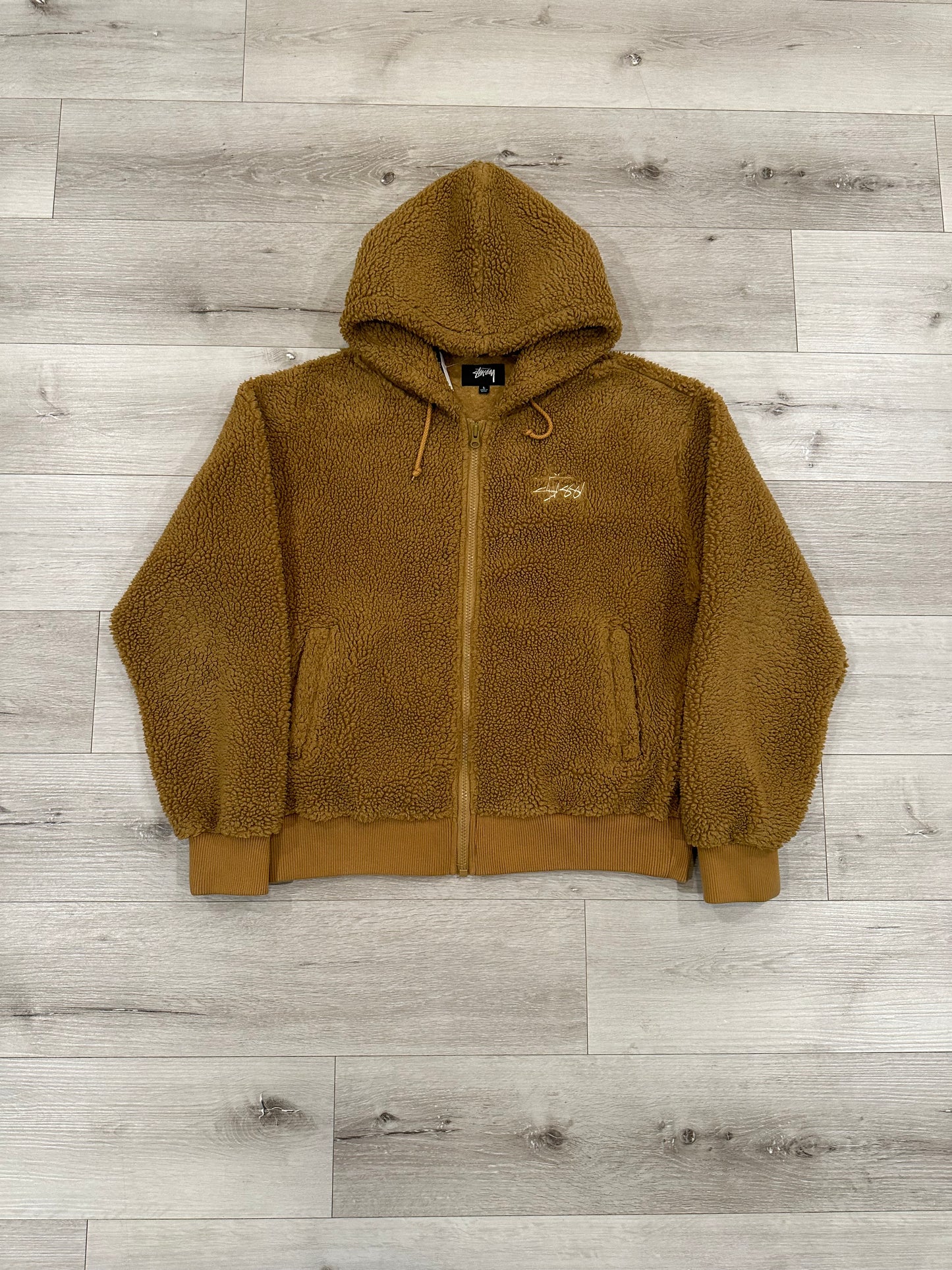Stussy teddy bear fleece zip up hoodie