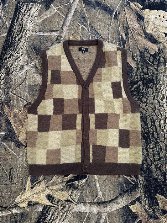 (M) Stussy wobbly check sweater vest