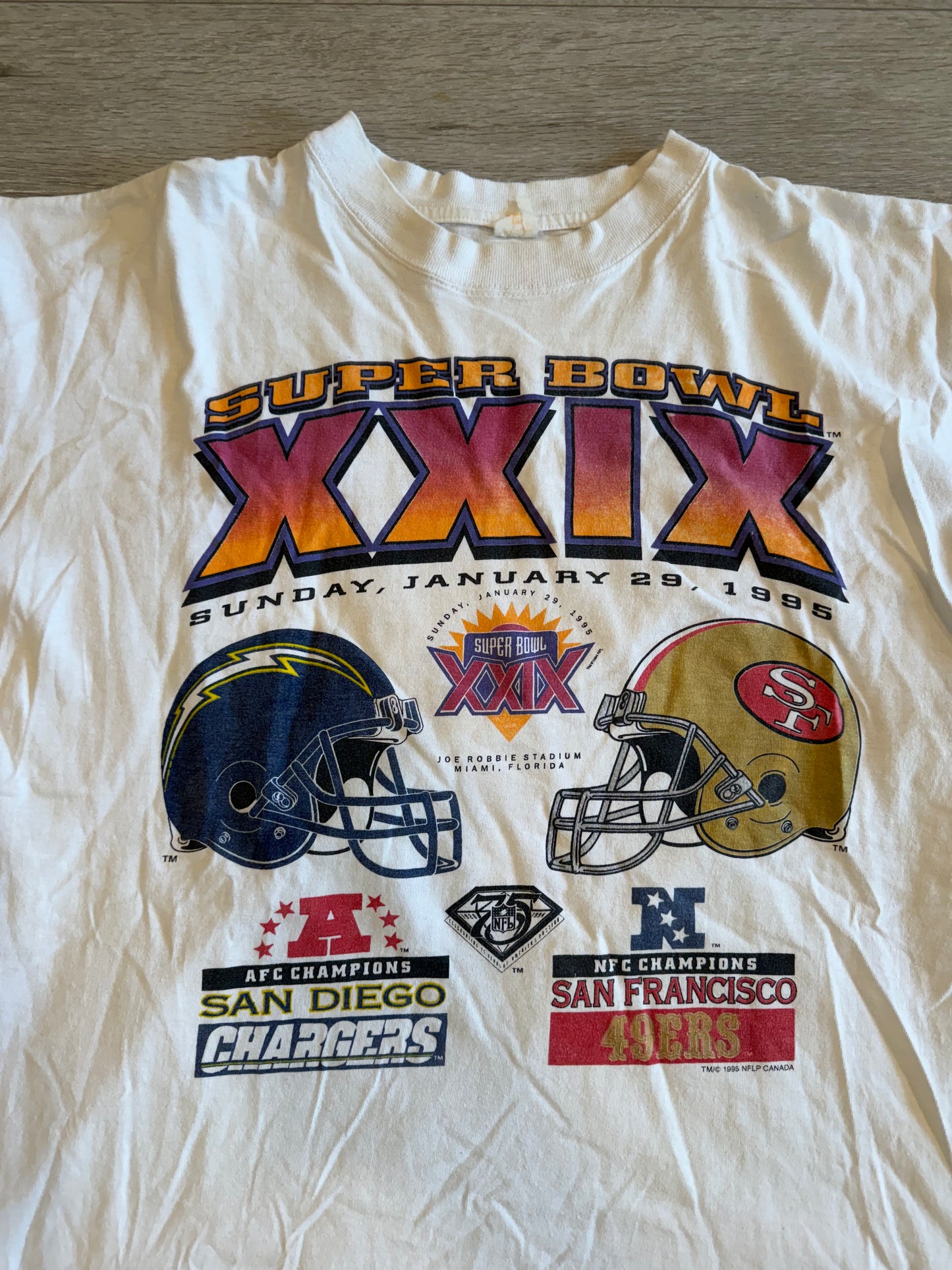 1995 Super Bowl San Diego chargers vs San Francisco 49ers tee