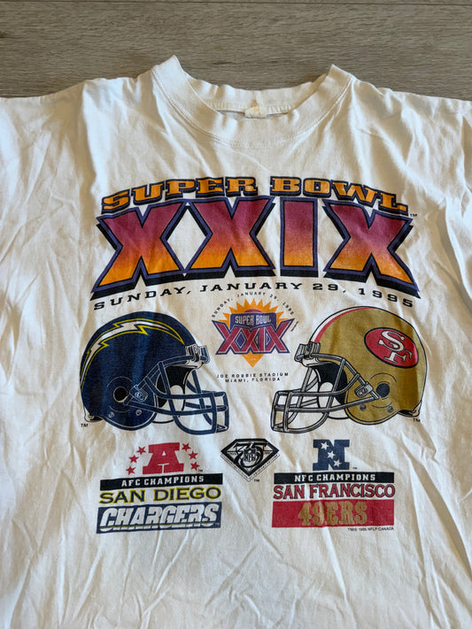1995 Super Bowl San Diego chargers vs San Francisco 49ers tee
