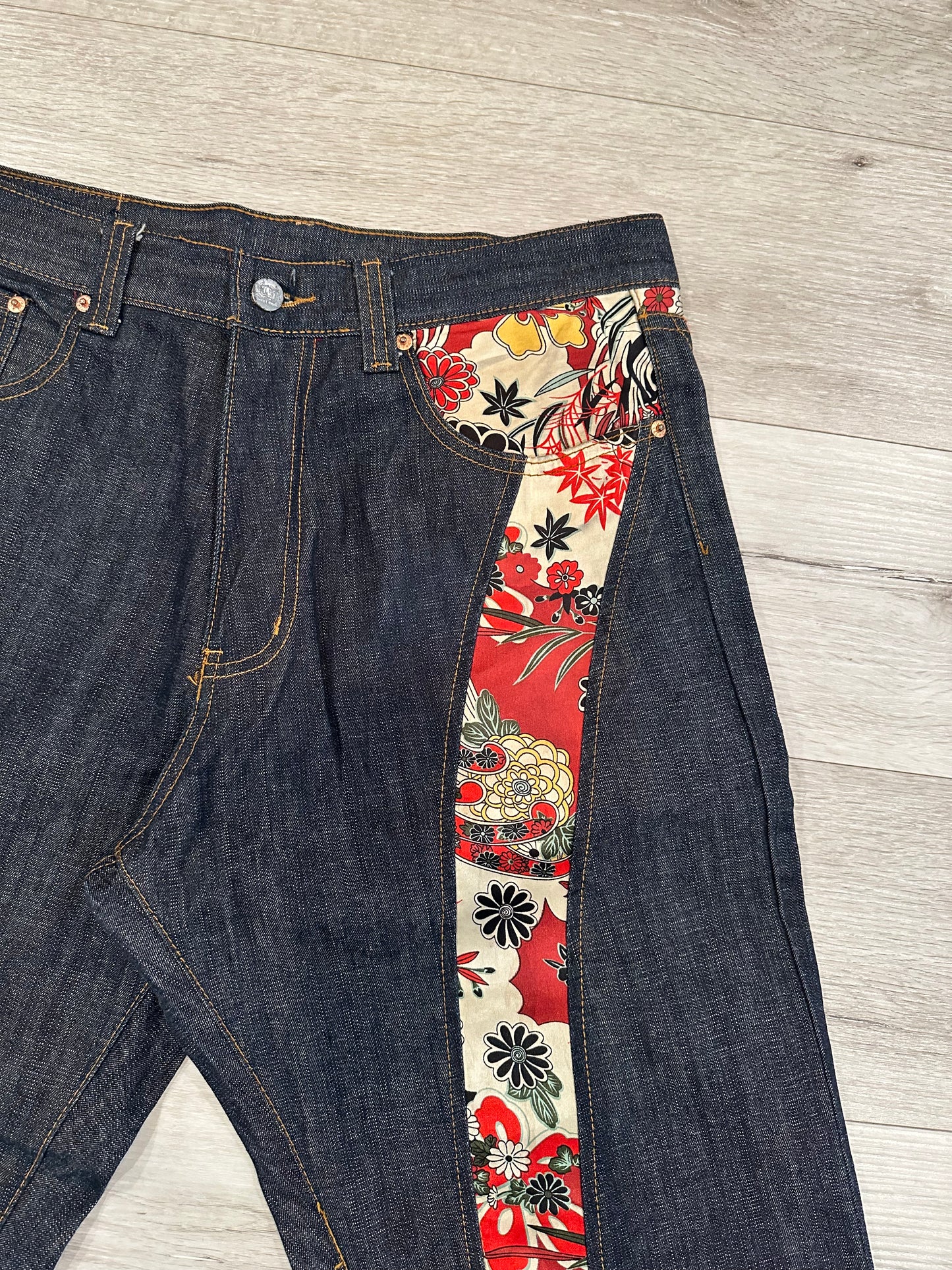 Raw denim jeans