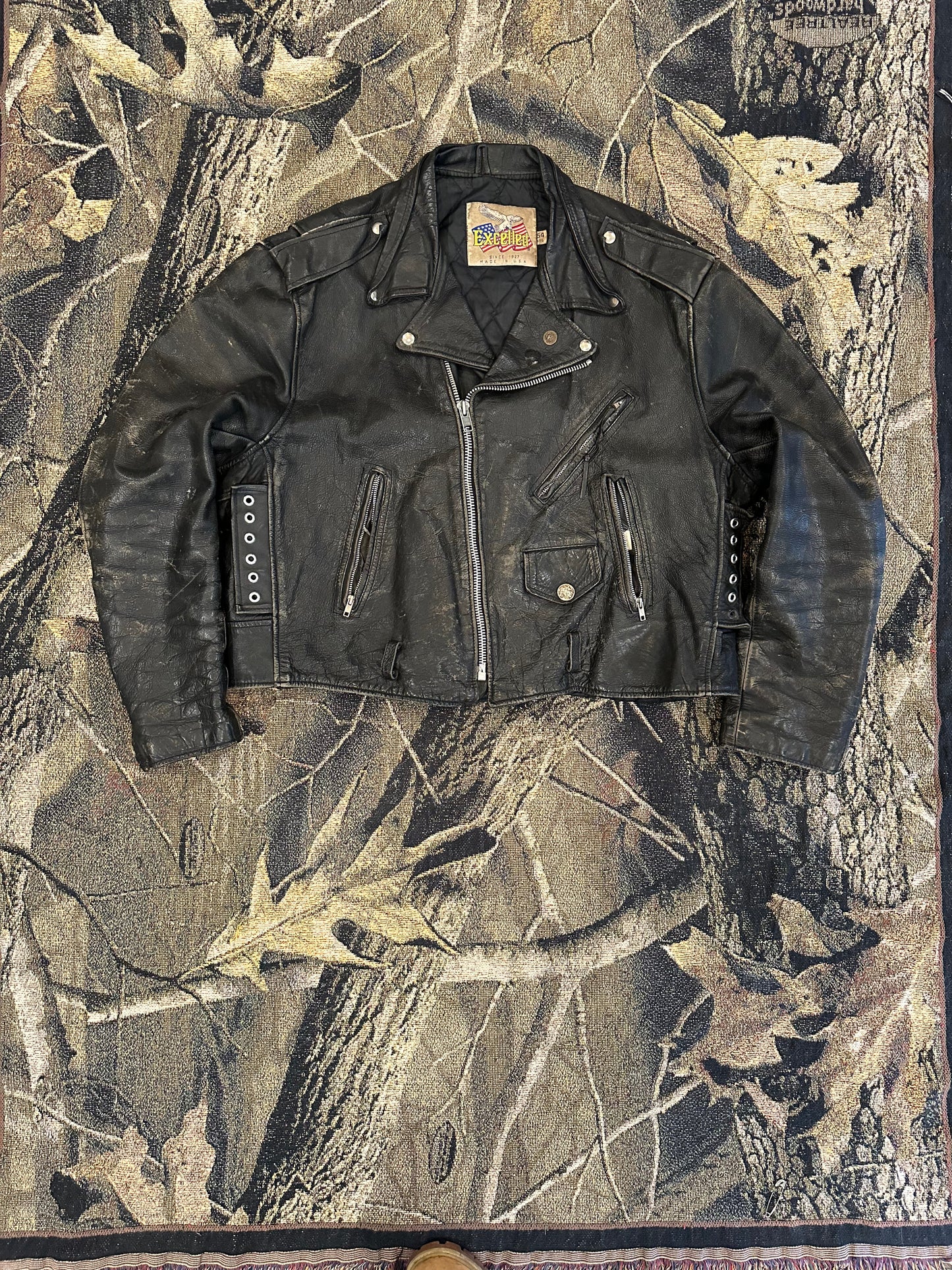 (L) Vintage excelled leather biker jacket