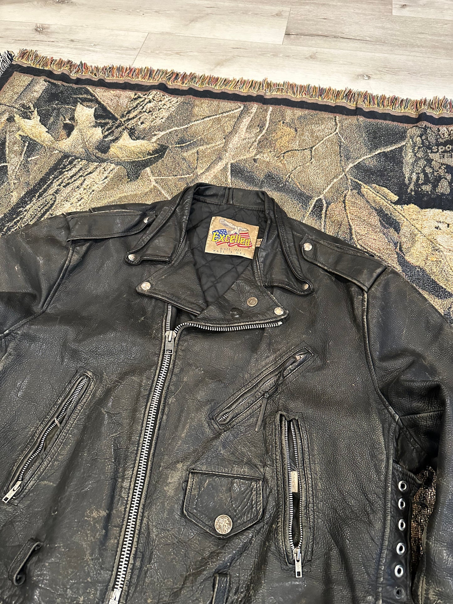 (L) Vintage excelled leather biker jacket