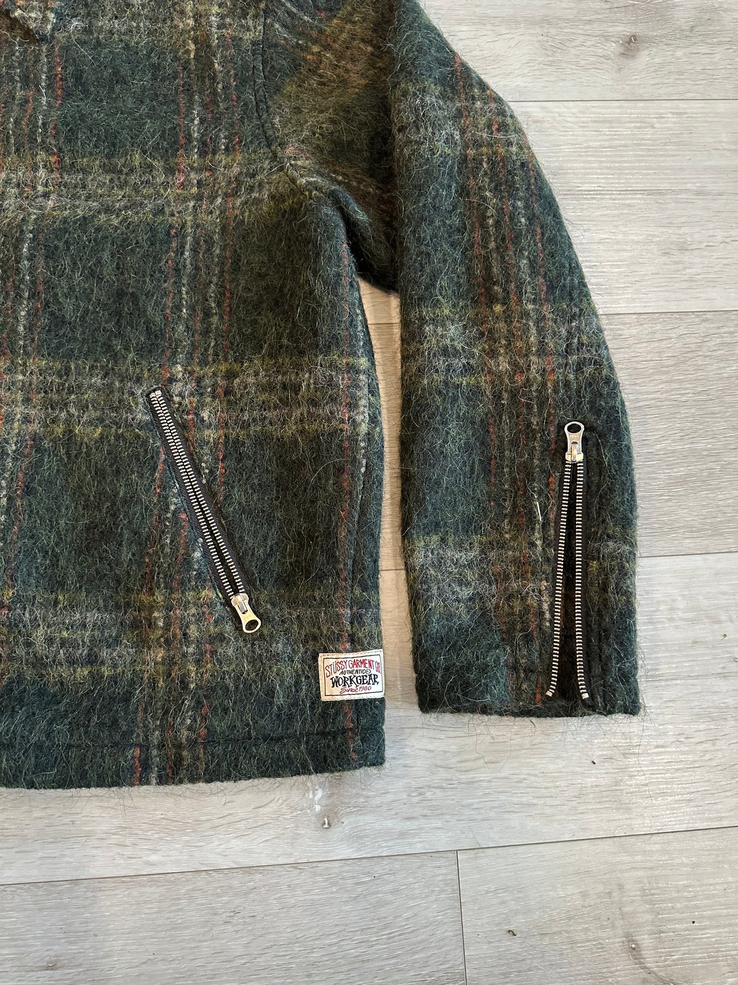 STUSSY zip up FLANNEL jacket
