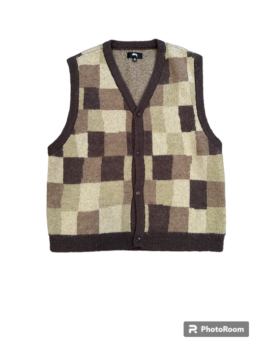 (M) Stussy wobbly check sweater vest
