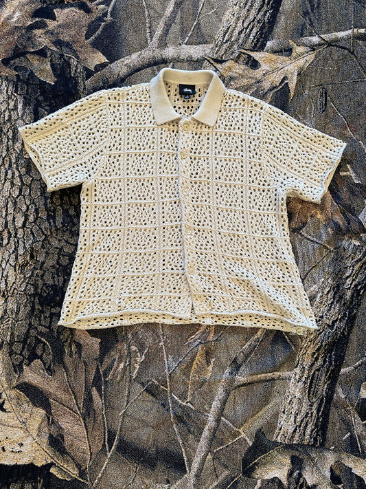 Stussy crochet button up shirt